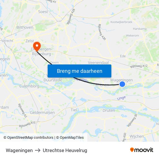 Wageningen to Utrechtse Heuvelrug map