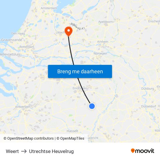 Weert to Utrechtse Heuvelrug map