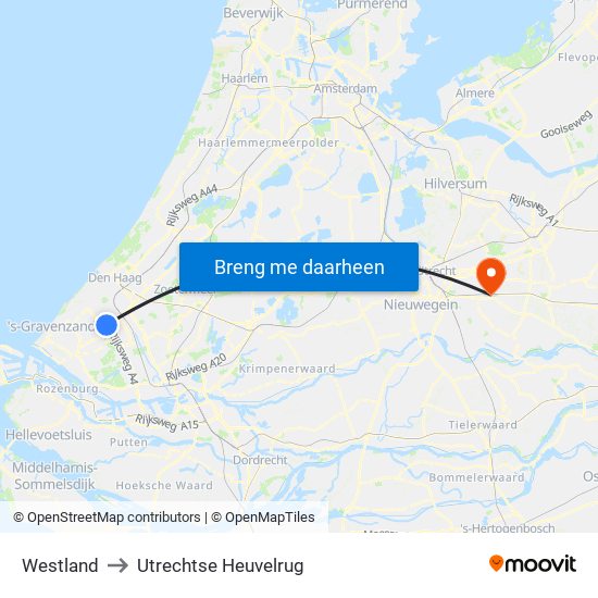 Westland to Utrechtse Heuvelrug map