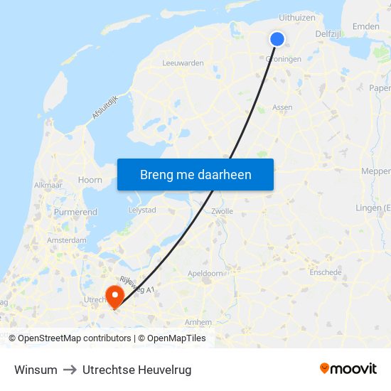 Winsum to Utrechtse Heuvelrug map