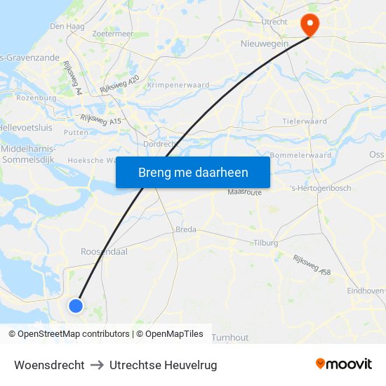 Woensdrecht to Utrechtse Heuvelrug map