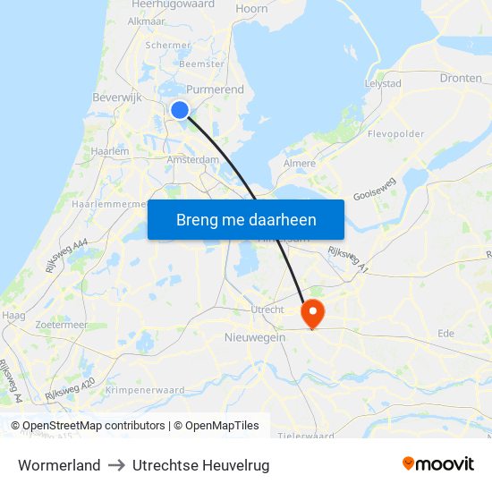 Wormerland to Utrechtse Heuvelrug map
