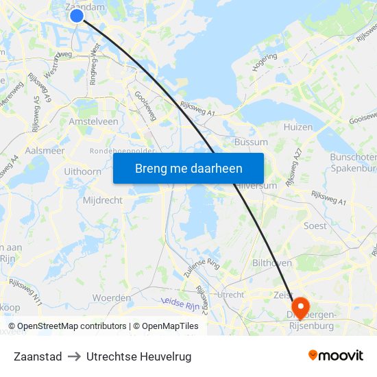 Zaanstad to Utrechtse Heuvelrug map