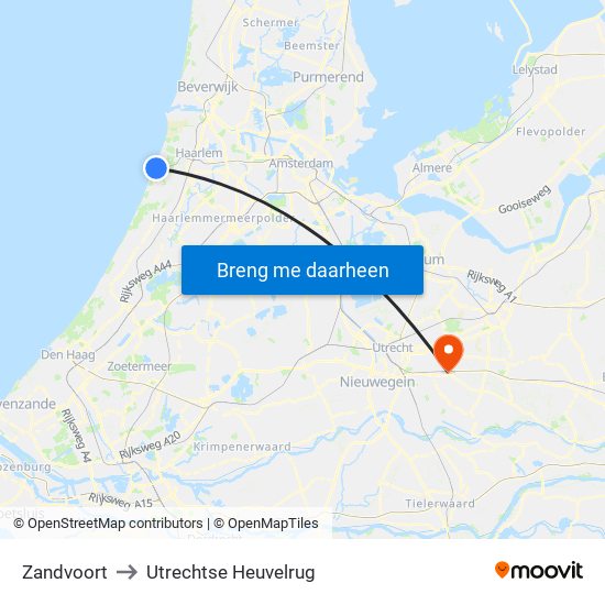 Zandvoort to Utrechtse Heuvelrug map