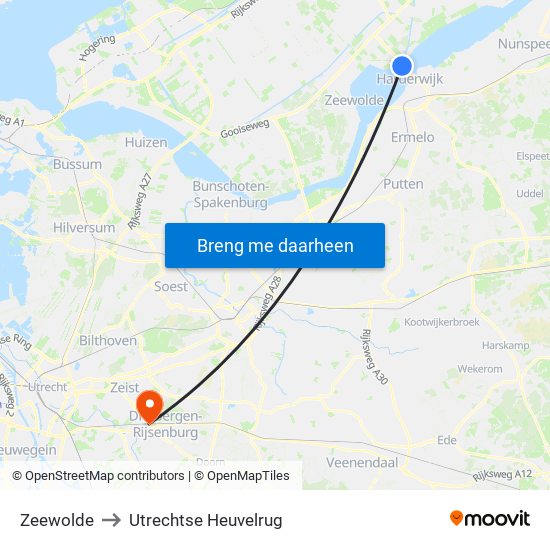 Zeewolde to Utrechtse Heuvelrug map