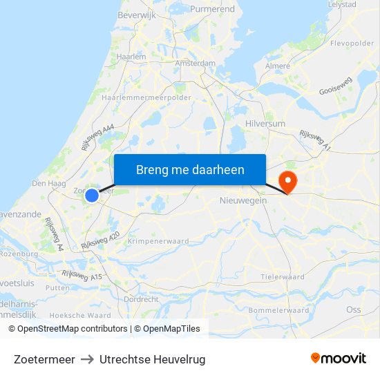 Zoetermeer to Utrechtse Heuvelrug map