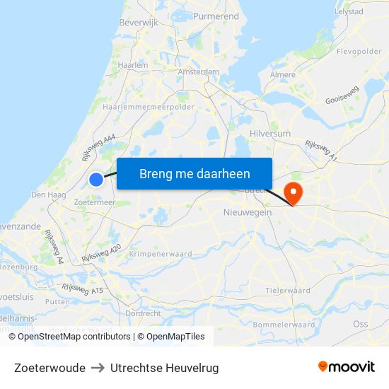 Zoeterwoude to Utrechtse Heuvelrug map