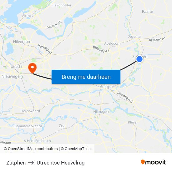 Zutphen to Utrechtse Heuvelrug map