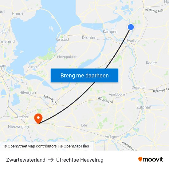 Zwartewaterland to Utrechtse Heuvelrug map