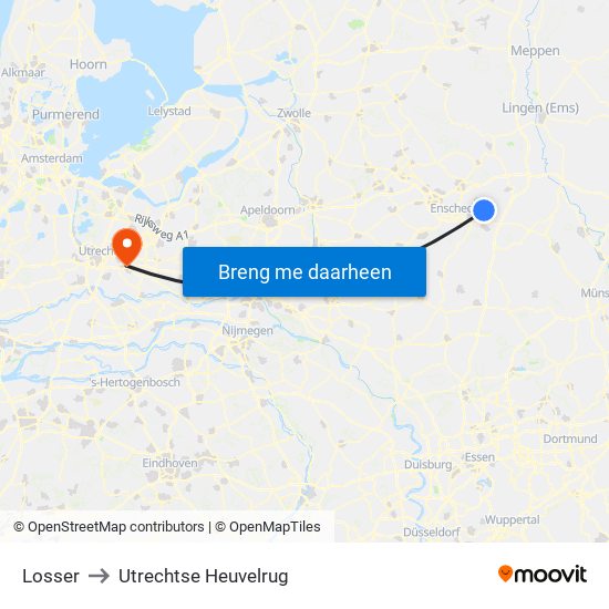 Losser to Utrechtse Heuvelrug map