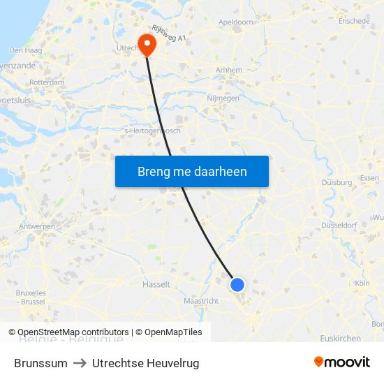 Brunssum to Utrechtse Heuvelrug map