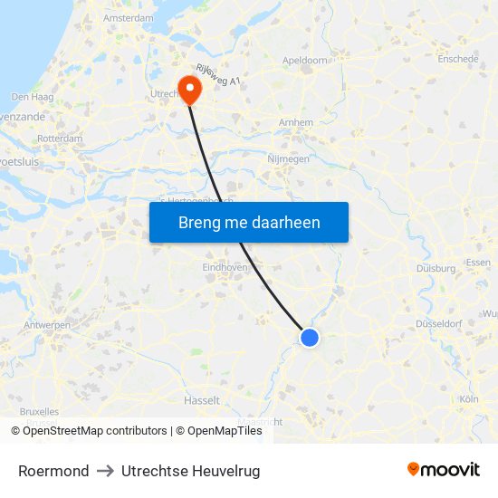 Roermond to Utrechtse Heuvelrug map