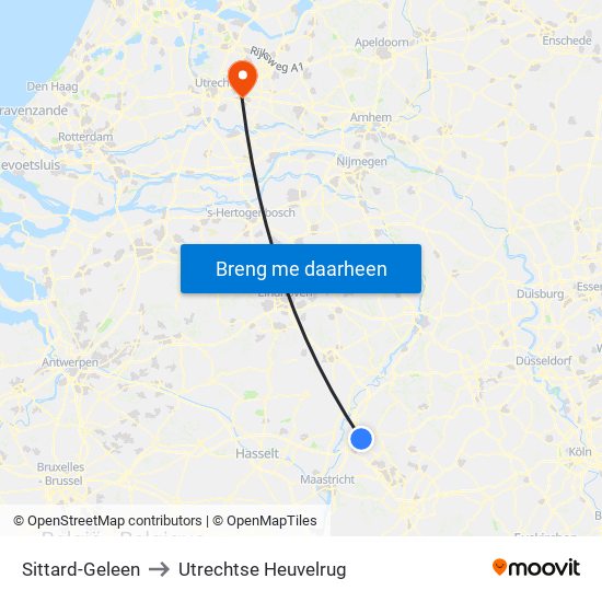 Sittard-Geleen to Utrechtse Heuvelrug map