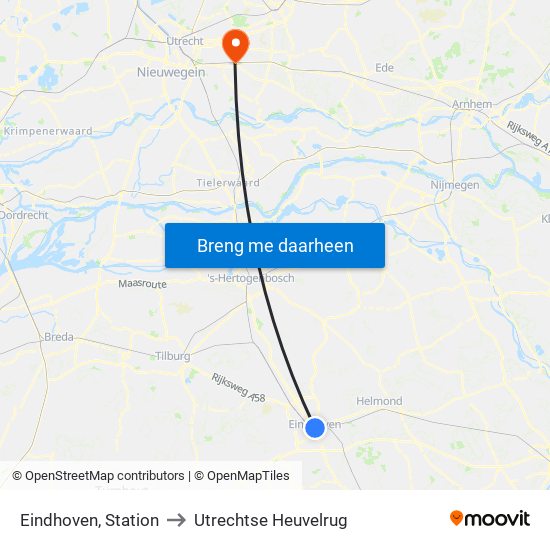 Eindhoven, Station to Utrechtse Heuvelrug map