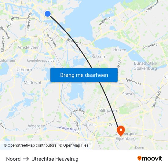 Noord to Utrechtse Heuvelrug map