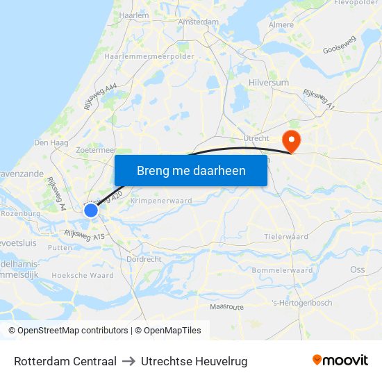 Rotterdam Centraal to Utrechtse Heuvelrug map