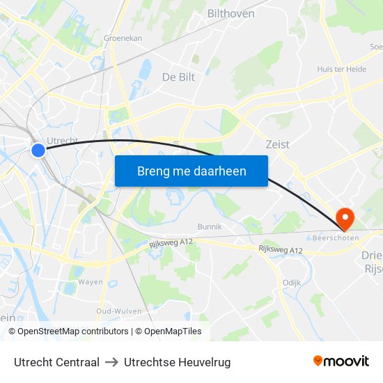 Utrecht Centraal to Utrechtse Heuvelrug map