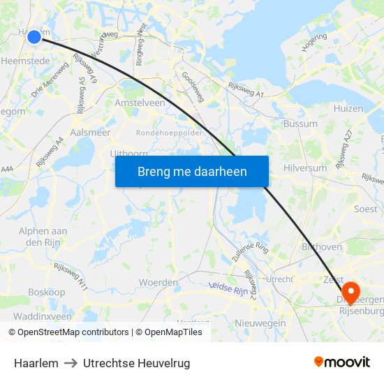 Haarlem to Utrechtse Heuvelrug map