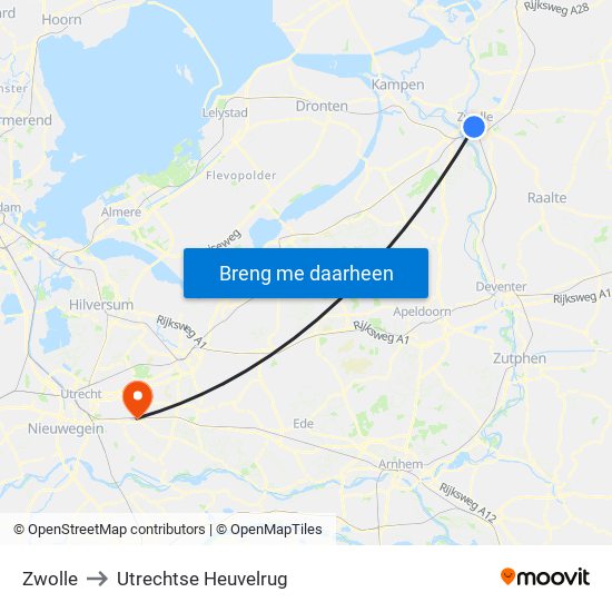 Zwolle to Utrechtse Heuvelrug map
