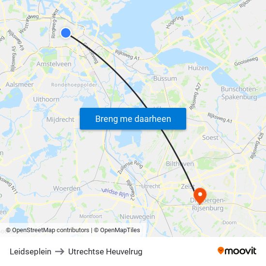 Leidseplein to Utrechtse Heuvelrug map