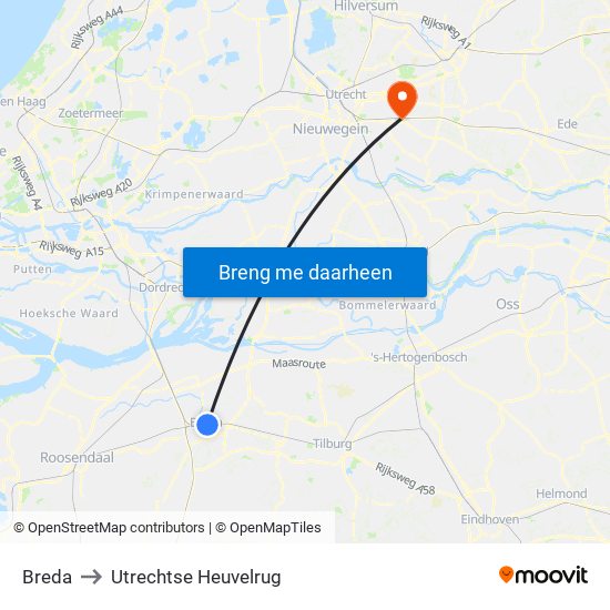 Breda to Utrechtse Heuvelrug map