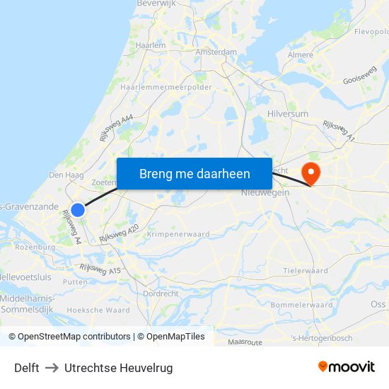 Delft to Utrechtse Heuvelrug map