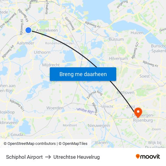 Schiphol Airport to Utrechtse Heuvelrug map