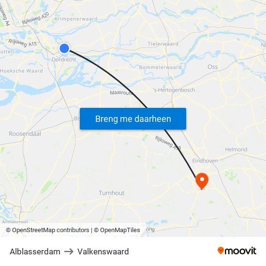 Alblasserdam to Valkenswaard map