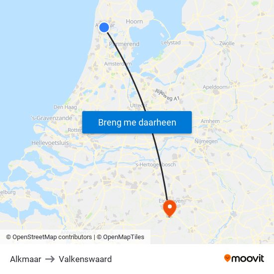 Alkmaar to Valkenswaard map