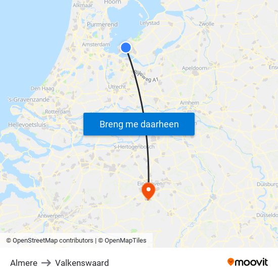 Almere to Valkenswaard map