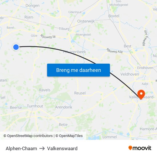Alphen-Chaam to Valkenswaard map