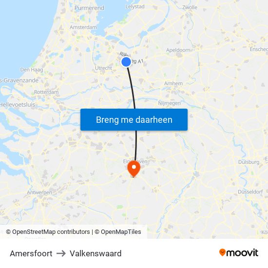 Amersfoort to Valkenswaard map