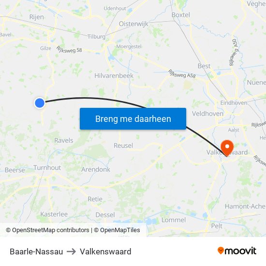 Baarle-Nassau to Valkenswaard map