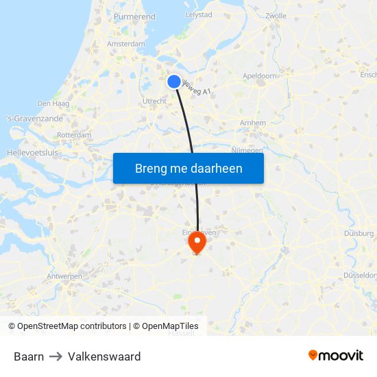 Baarn to Valkenswaard map