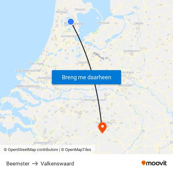 Beemster to Valkenswaard map