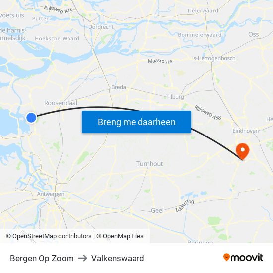 Bergen Op Zoom to Valkenswaard map
