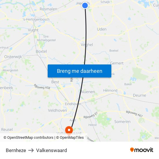 Bernheze to Valkenswaard map