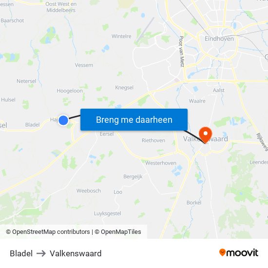 Bladel to Valkenswaard map