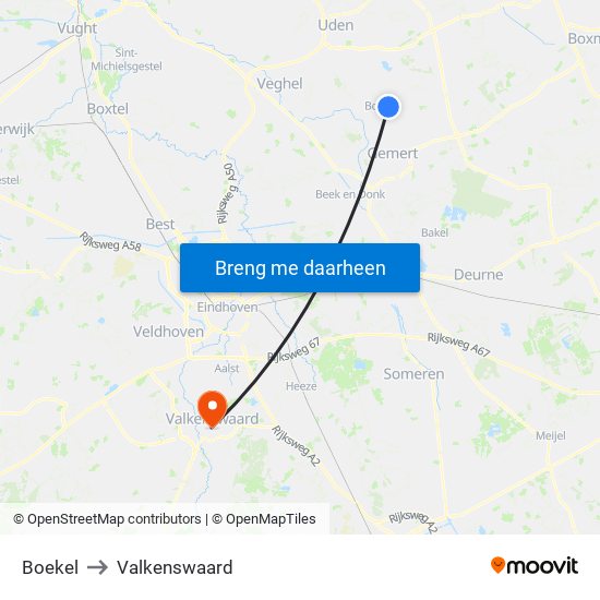 Boekel to Valkenswaard map