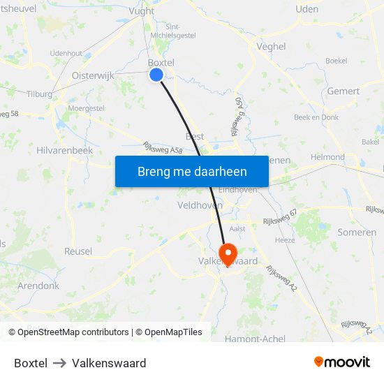 Boxtel to Valkenswaard map