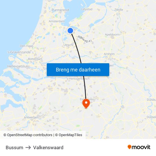 Bussum to Valkenswaard map
