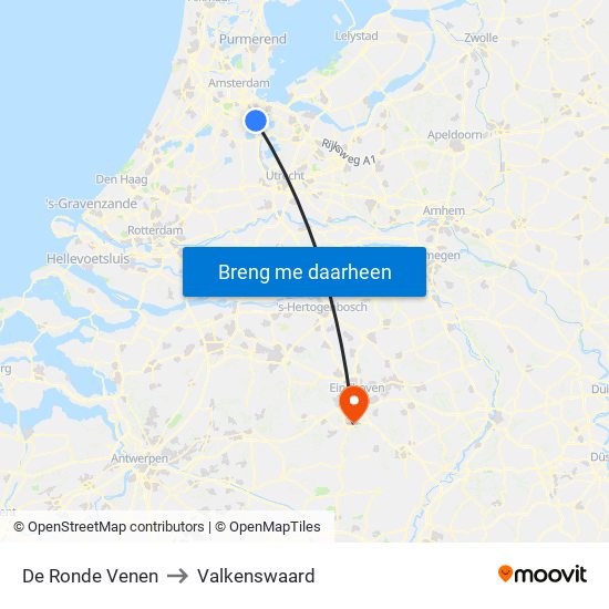 De Ronde Venen to Valkenswaard map