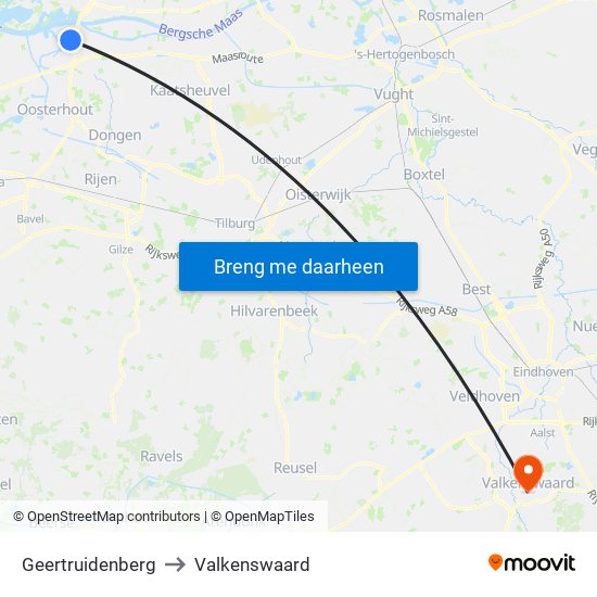 Geertruidenberg to Valkenswaard map