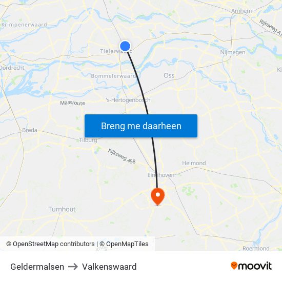 Geldermalsen to Valkenswaard map