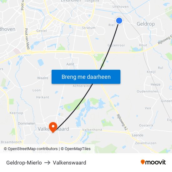 Geldrop-Mierlo to Valkenswaard map