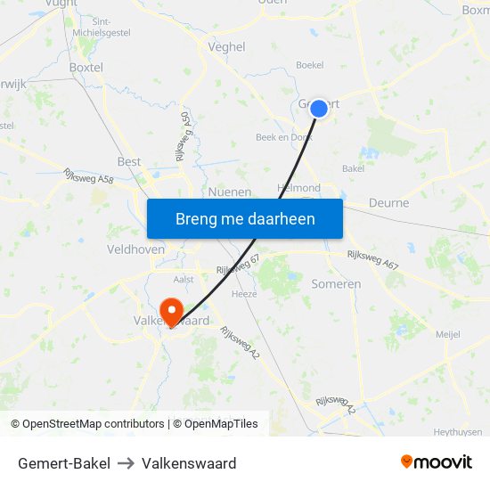 Gemert-Bakel to Valkenswaard map