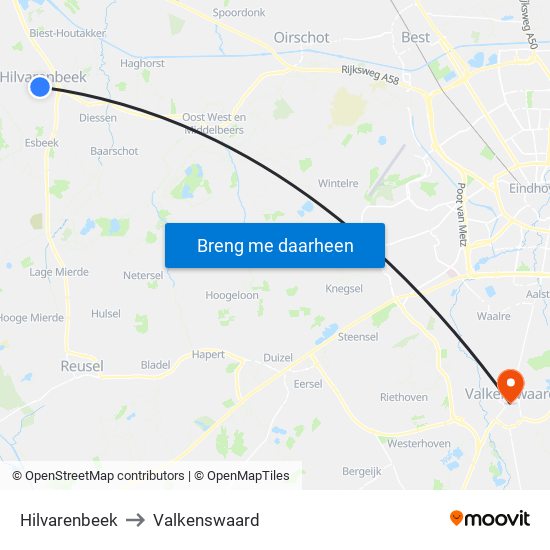 Hilvarenbeek to Valkenswaard map