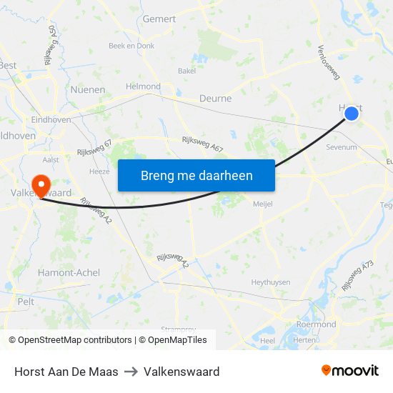 Horst Aan De Maas to Valkenswaard map