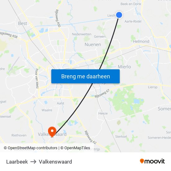 Laarbeek to Valkenswaard map