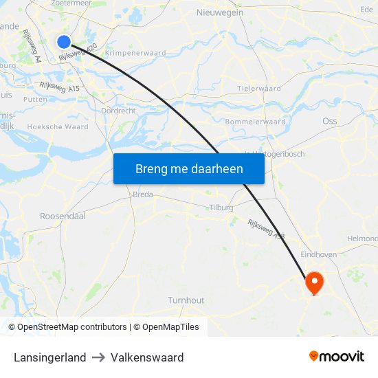 Lansingerland to Valkenswaard map